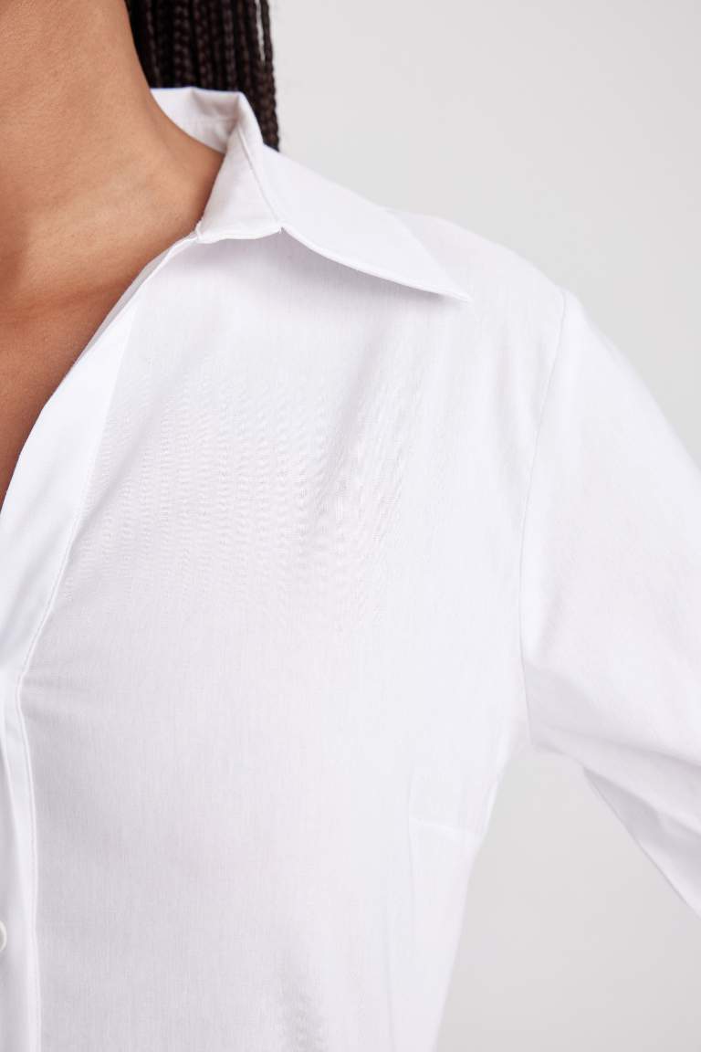 Fitted Gömlek Yaka Poplin Uzun Kollu Gömlek