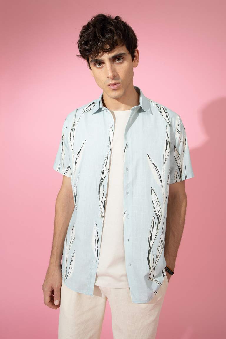 Modern Fit Polo Collar Printed Short Sleeve Shirt