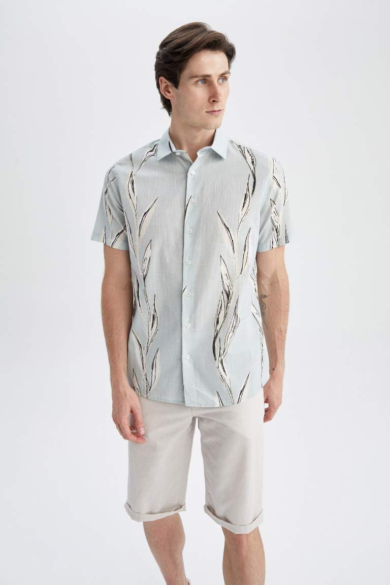 Modern Fit Polo Collar Printed Short Sleeve Shirt