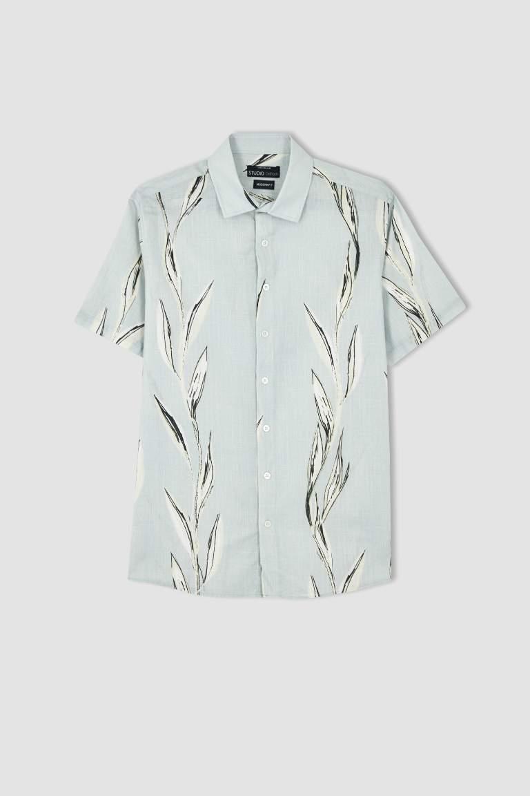 Modern Fit Polo Collar Printed Short Sleeve Shirt