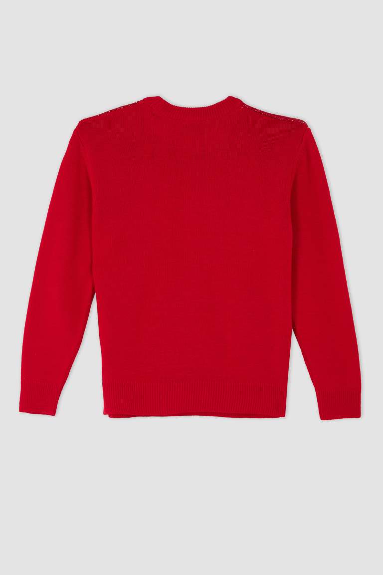 Christmas Themed Crew Neck Red Knit Pullover