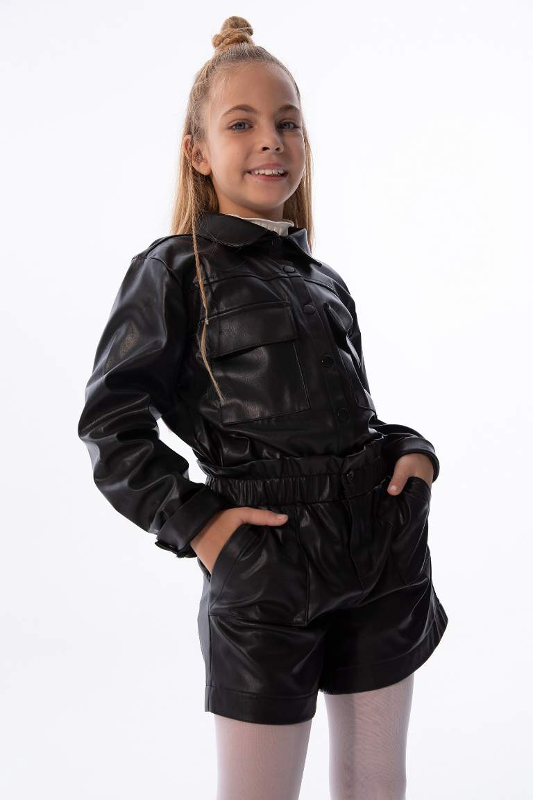 Girl Regular Fit Long Sleeve Faux Leather Shirt