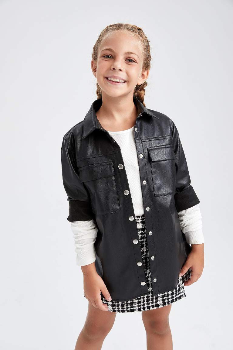Girl Regular Fit Long Sleeve Faux Leather Shirt