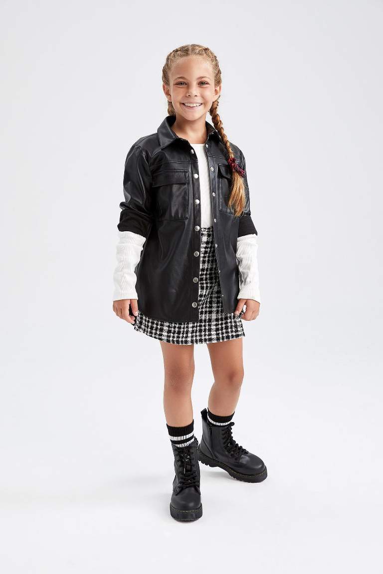 Girl Regular Fit Long Sleeve Faux Leather Shirt