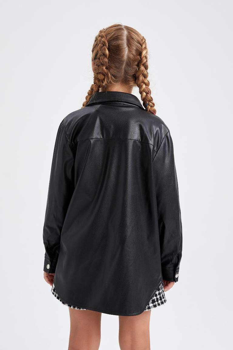 Girl Regular Fit Long Sleeve Faux Leather Shirt
