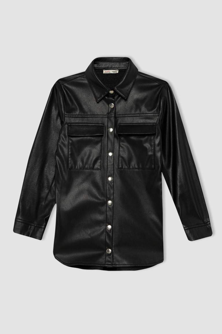 Girl Regular Fit Long Sleeve Faux Leather Shirt