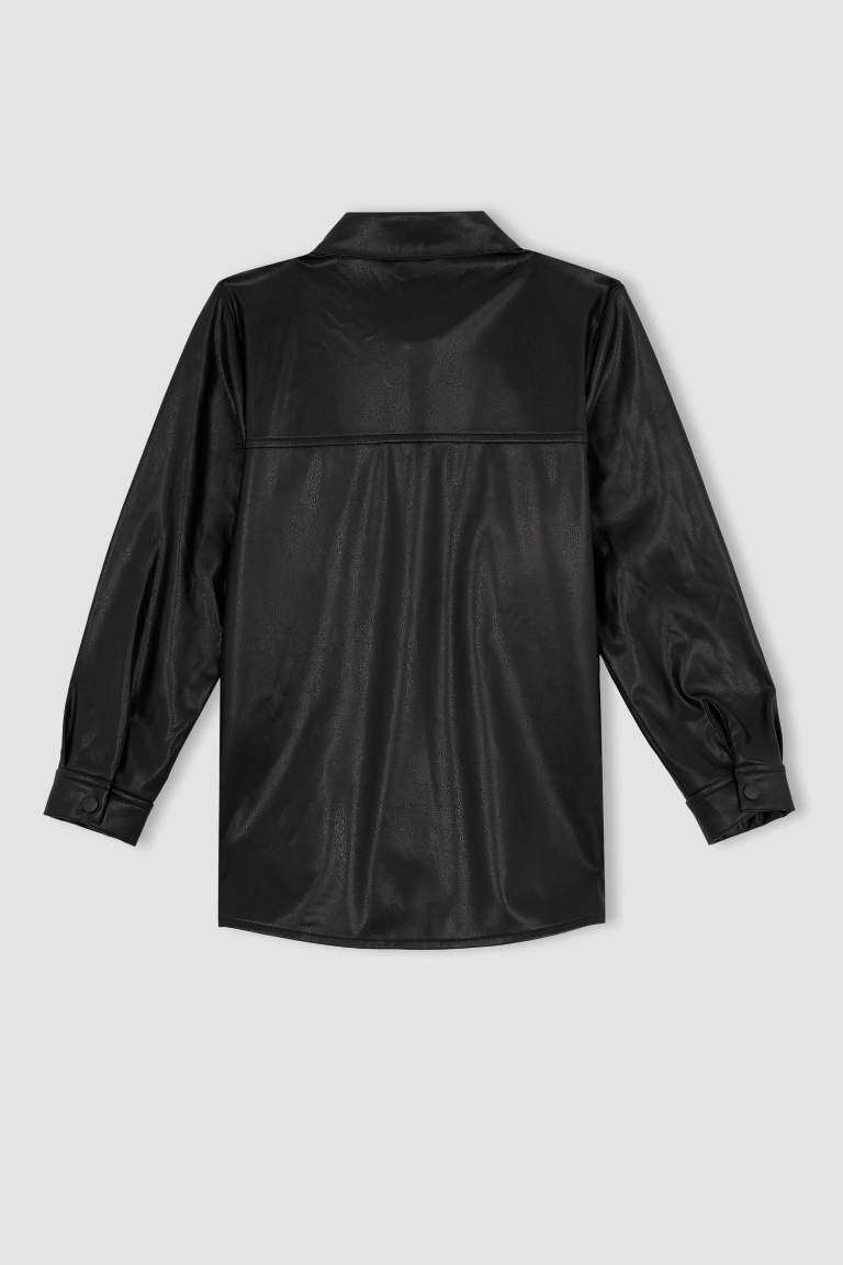 Girl Regular Fit Long Sleeve Faux Leather Shirt