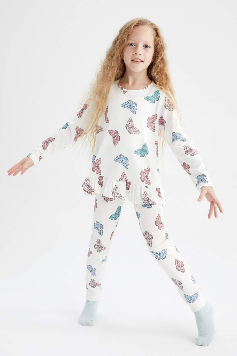 Girls Regular Fit Long Sleeve Rib Pajamas Set