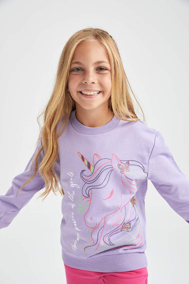 Kız Çocuk Bisiklet Yaka Sweatshirt