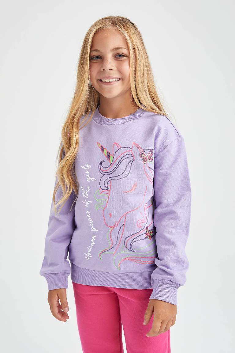 Kız Çocuk Bisiklet Yaka Sweatshirt