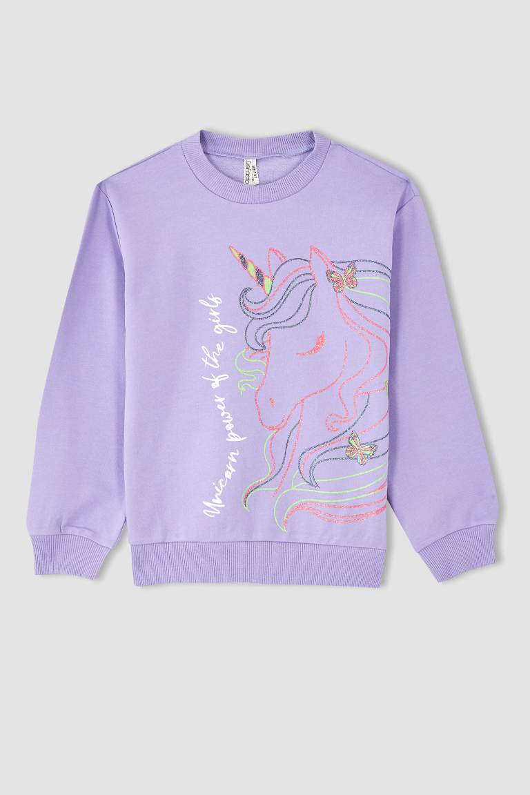 Kız Çocuk Bisiklet Yaka Sweatshirt