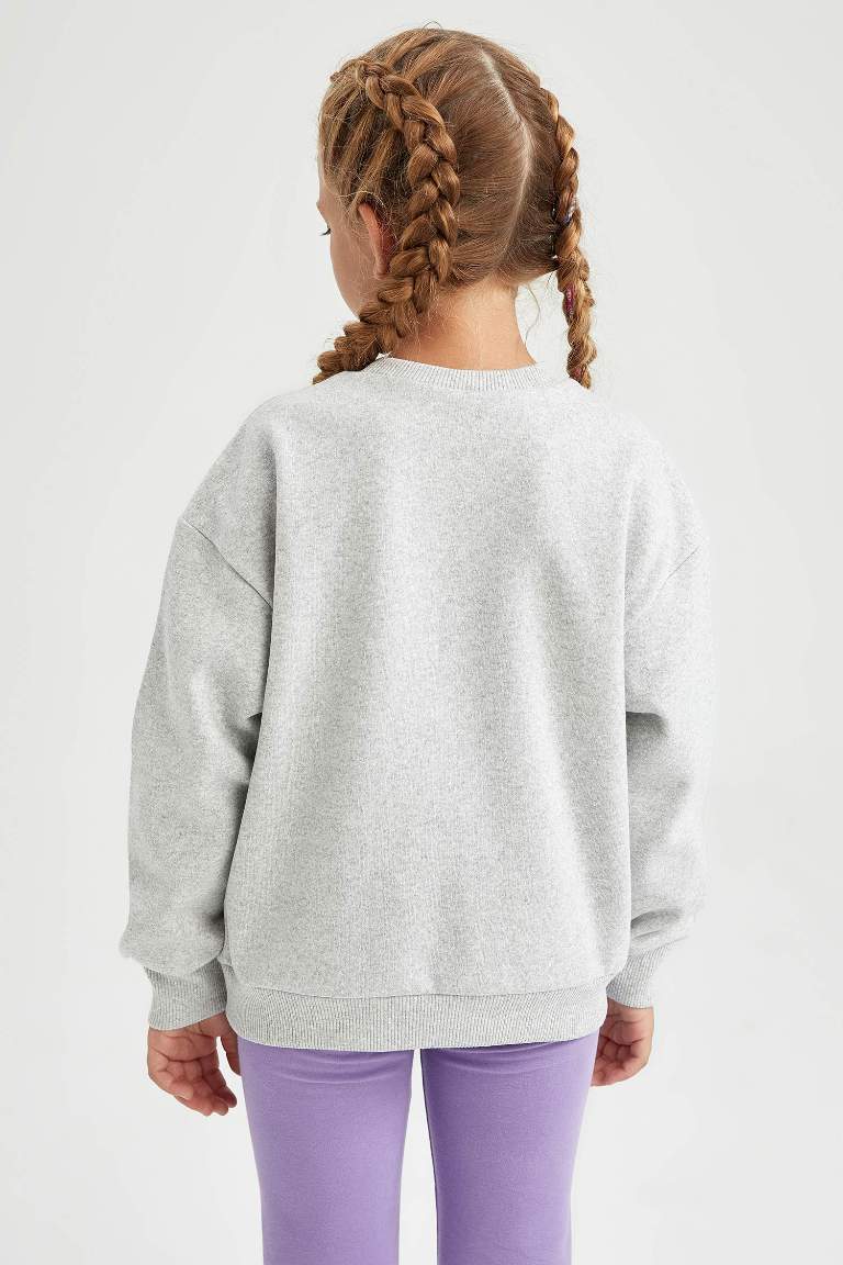 Kız Çocuk Bisiklet Yaka İçi Yumuşak Tüylü Sweatshirt