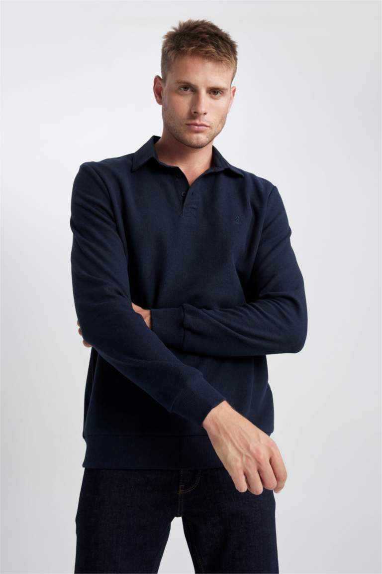 Regular Fit Polo Neck Sweatshirt