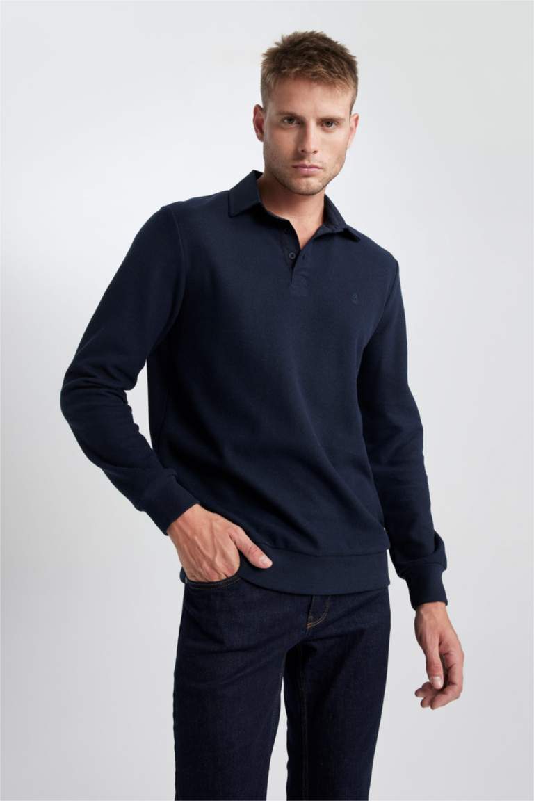 Regular Fit Polo Neck Sweatshirt