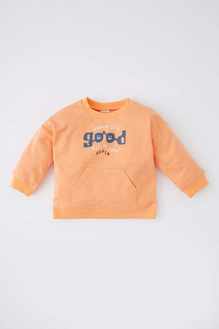 Erkek Bebek Baskılı Bisiklet Yaka İçi Yumuşak Tüylü Sweatshirt