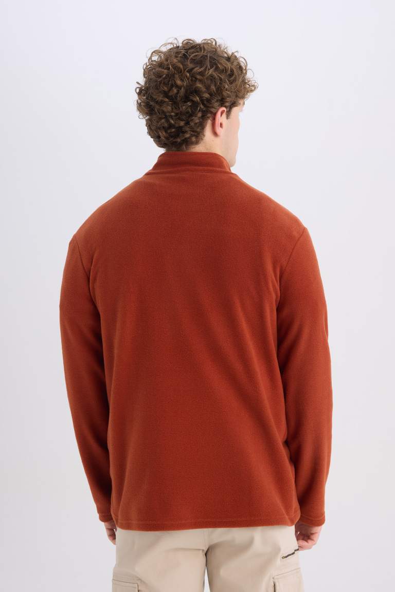Turuncu Tüylenme Yapmayan Soğuk Geçirmez Regular Fit Dik Yaka Fermuarlı Polar Sweatshirt