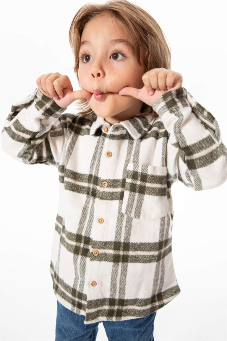 Khaki BABY BOY Baby Boy Regular Fit Shirt Collar Checked Velvet Long