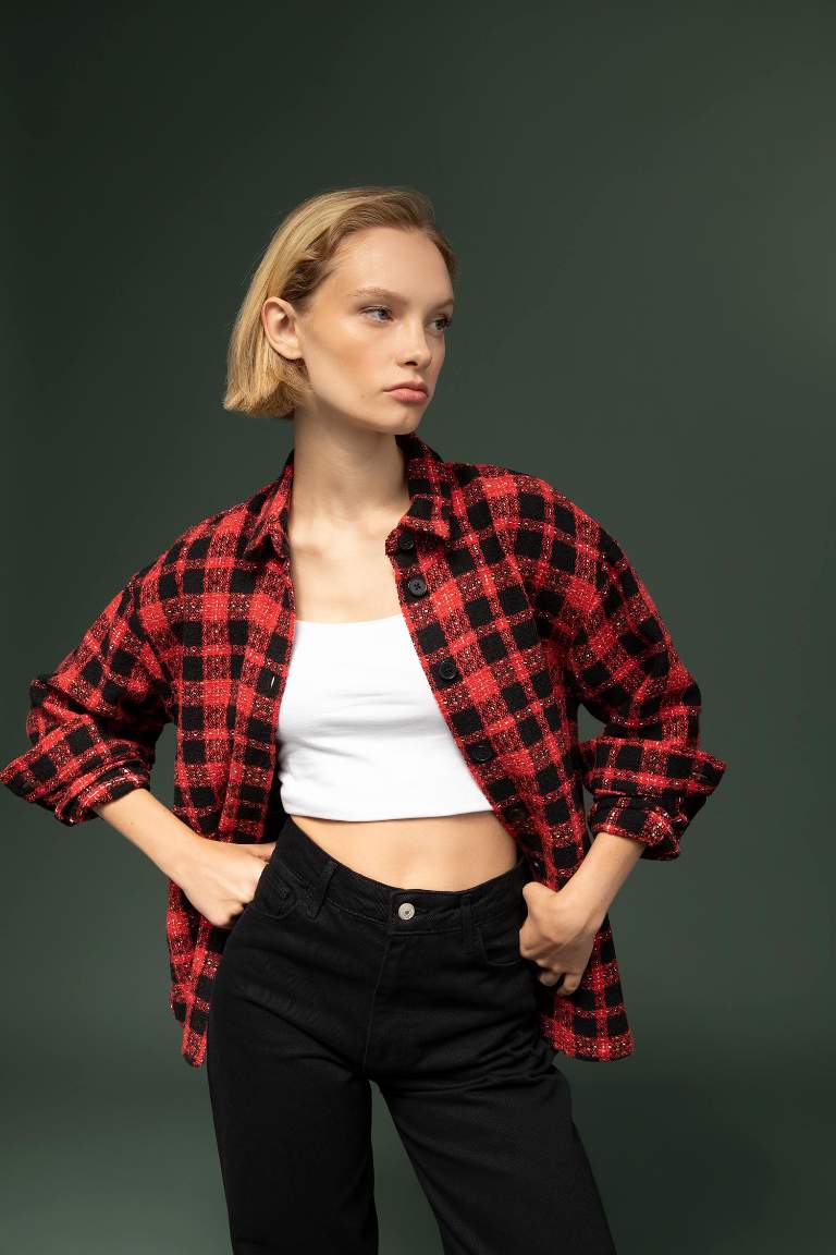 Oversize Fit Shirt Collar Long Sleeve Shirt