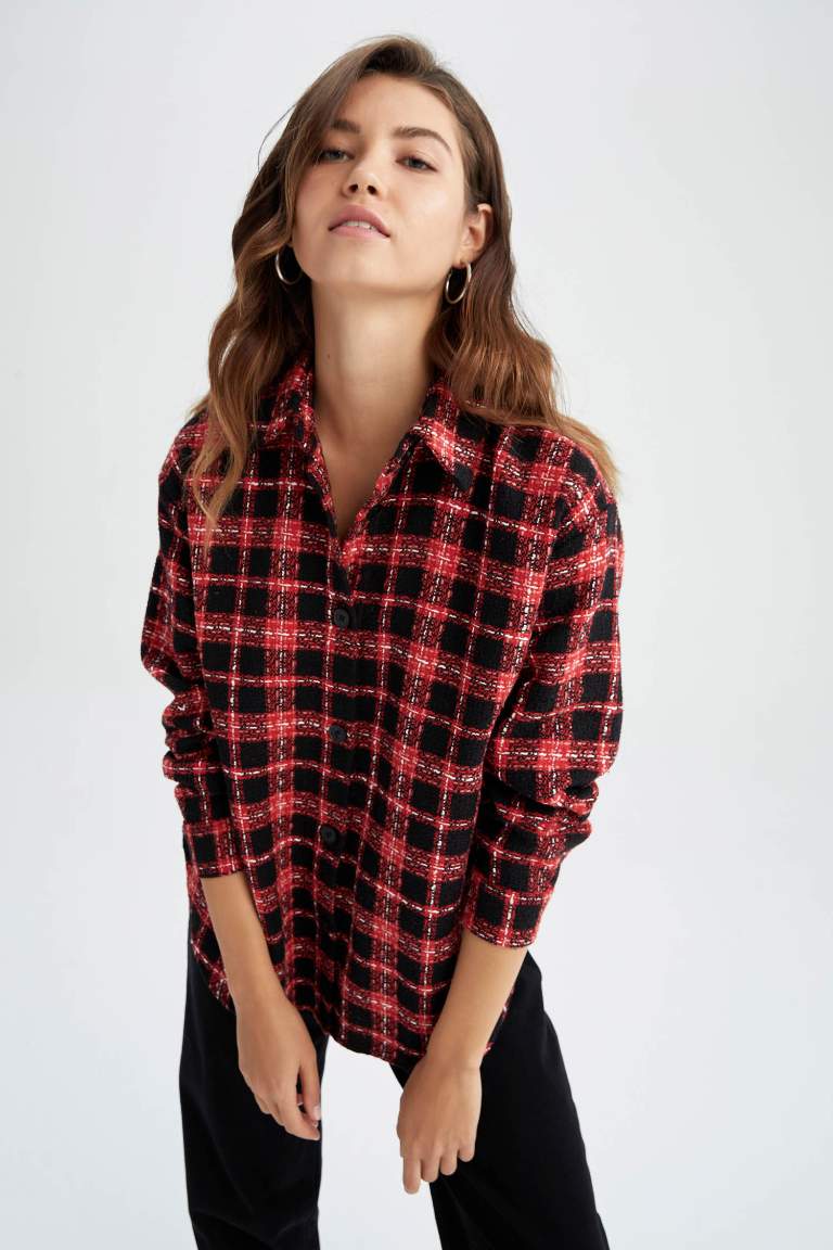 Oversize Fit Shirt Collar Long Sleeve Shirt