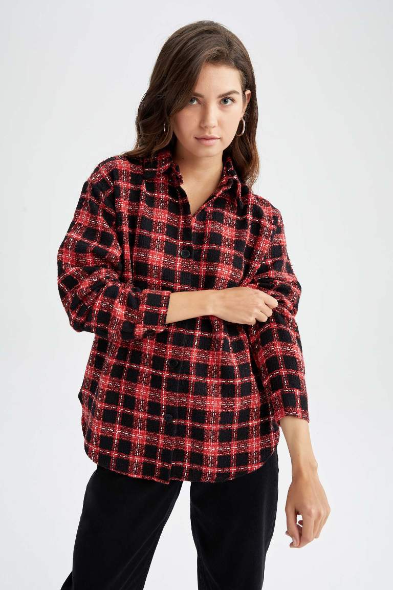 Oversize Fit Shirt Collar Long Sleeve Shirt