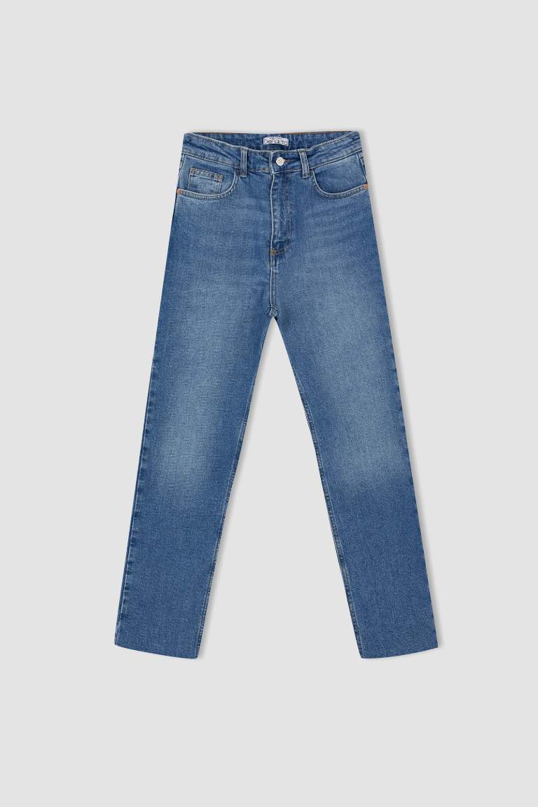 Mary Vintage Straight Fit Yüksek Bel Paça Ucu Kesik Bilek Boy Jean Pantolon
