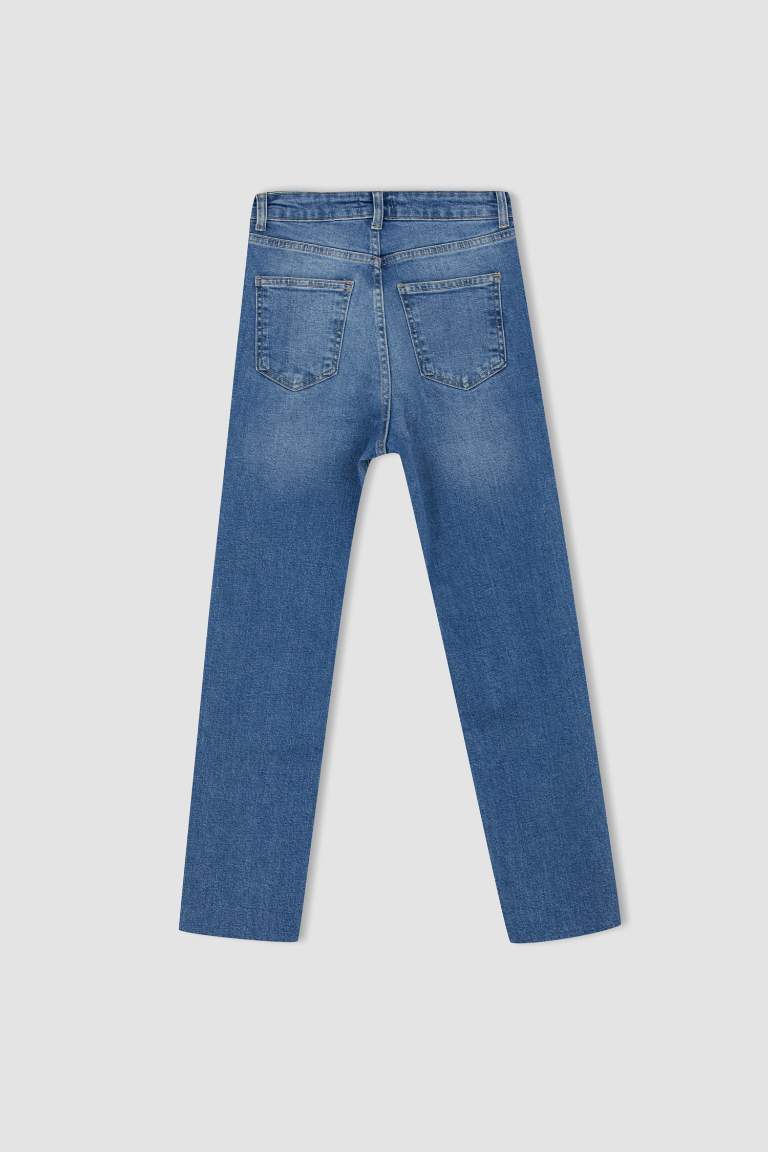 Mary Vintage Straight Fit Yüksek Bel Paça Ucu Kesik Bilek Boy Jean Pantolon