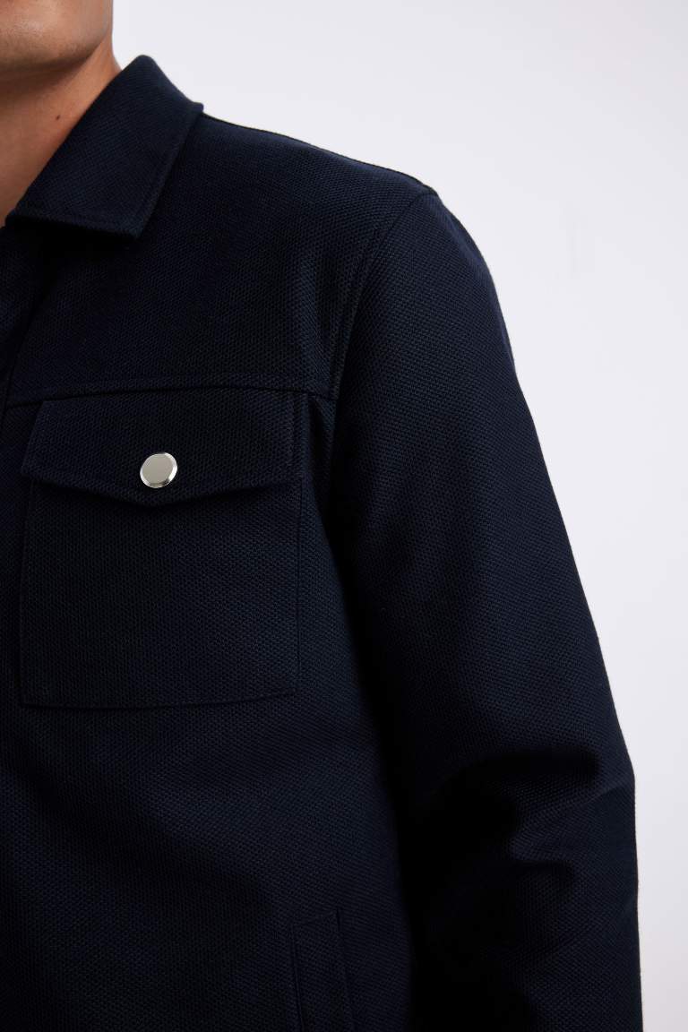 Slim Fit Dar Kesim Polo Yaka Astarlı Fermuarlı Cepli Mevsimlik Mont