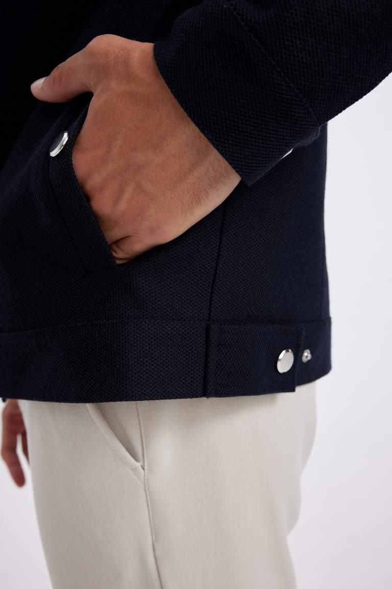 Slim Fit Dar Kesim Polo Yaka Astarlı Fermuarlı Cepli Mevsimlik Mont