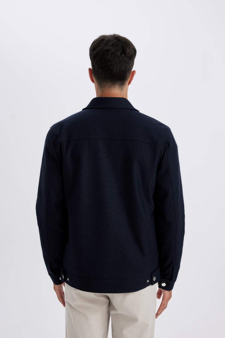 Slim Fit Dar Kesim Polo Yaka Astarlı Fermuarlı Cepli Mevsimlik Mont
