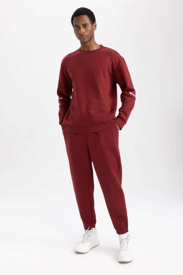DeFactoFit Standart Fit Bisiklet Yaka Basic Düz Reflektör Detaylı Kalın Sweatshirt