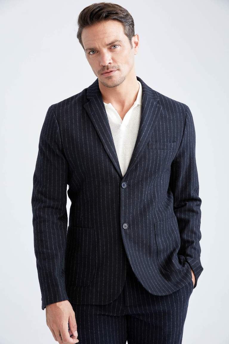 Slim Fit Astarlı Çizgili Blazer Ceket