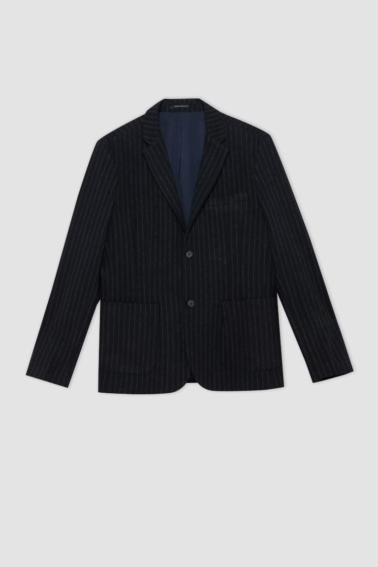 Slim Fit Astarlı Çizgili Blazer Ceket
