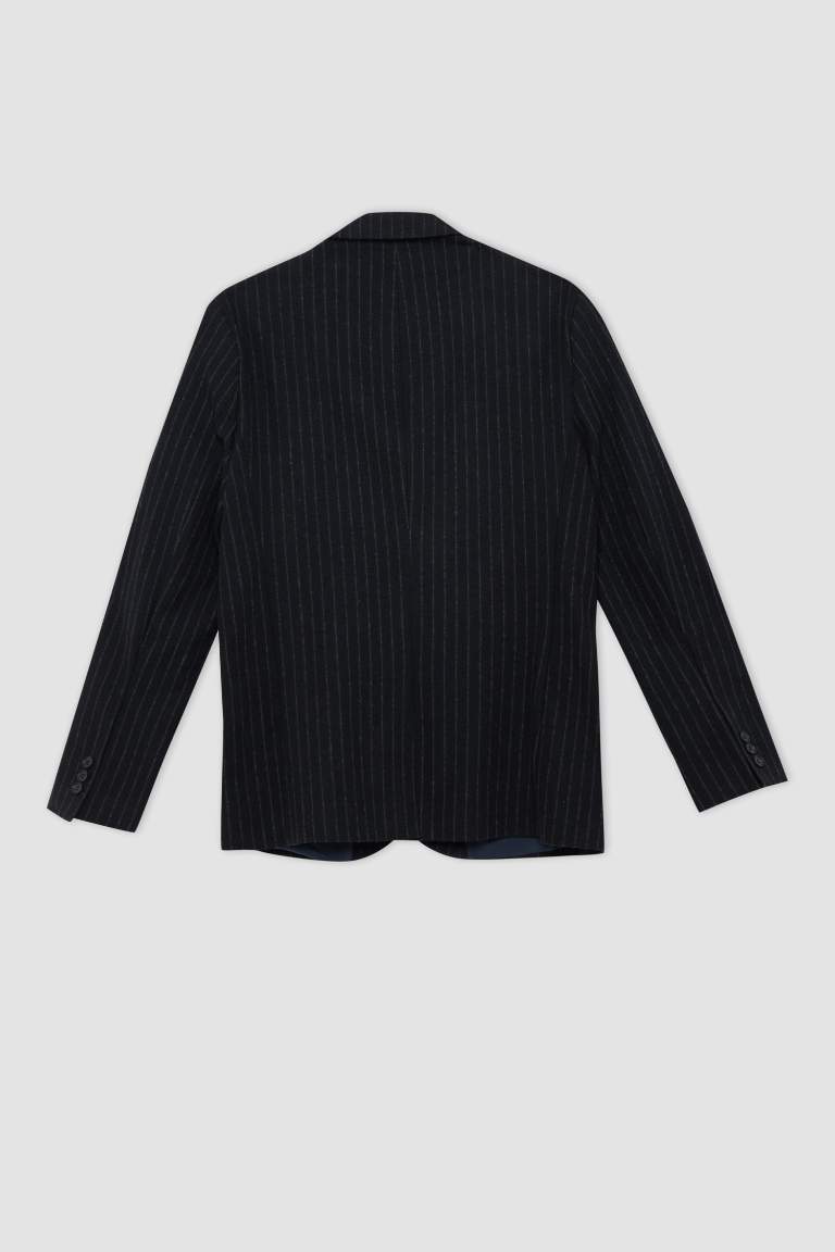 Slim Fit Astarlı Çizgili Blazer Ceket