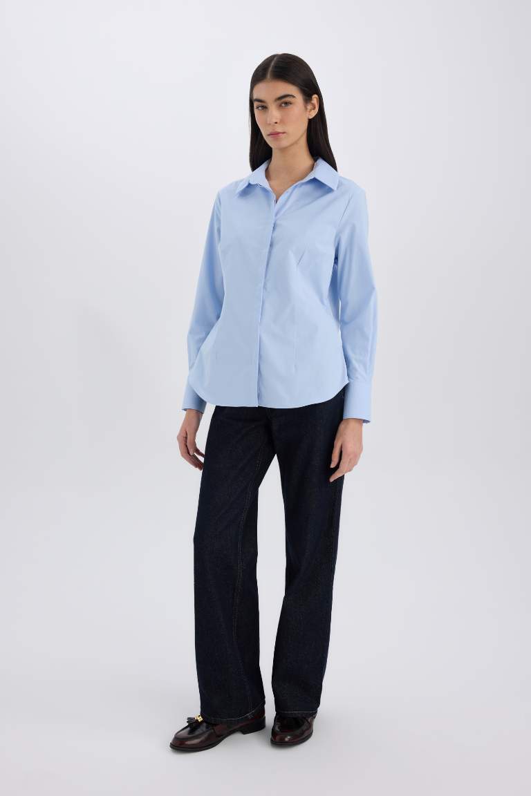 Fitted Basic Buttoned Bengaline Woven Shirt