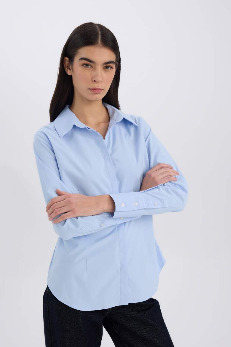 Fitted Basic Buttoned Bengaline Woven Shirt