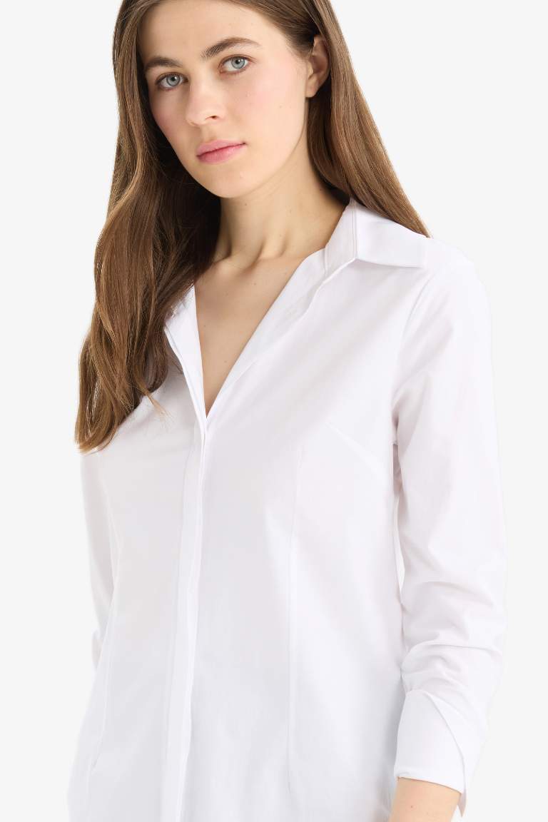 Fitted Bengalin Long Sleeve Basic White Shirt