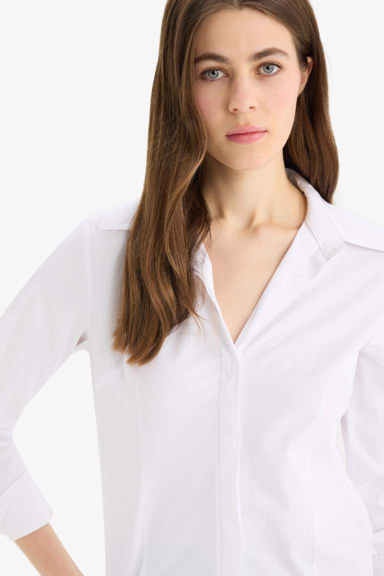 Fitted Bengalin Long Sleeve Basic White Shirt