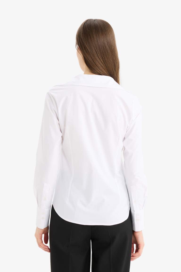 Fitted Bengalin Long Sleeve Basic White Shirt