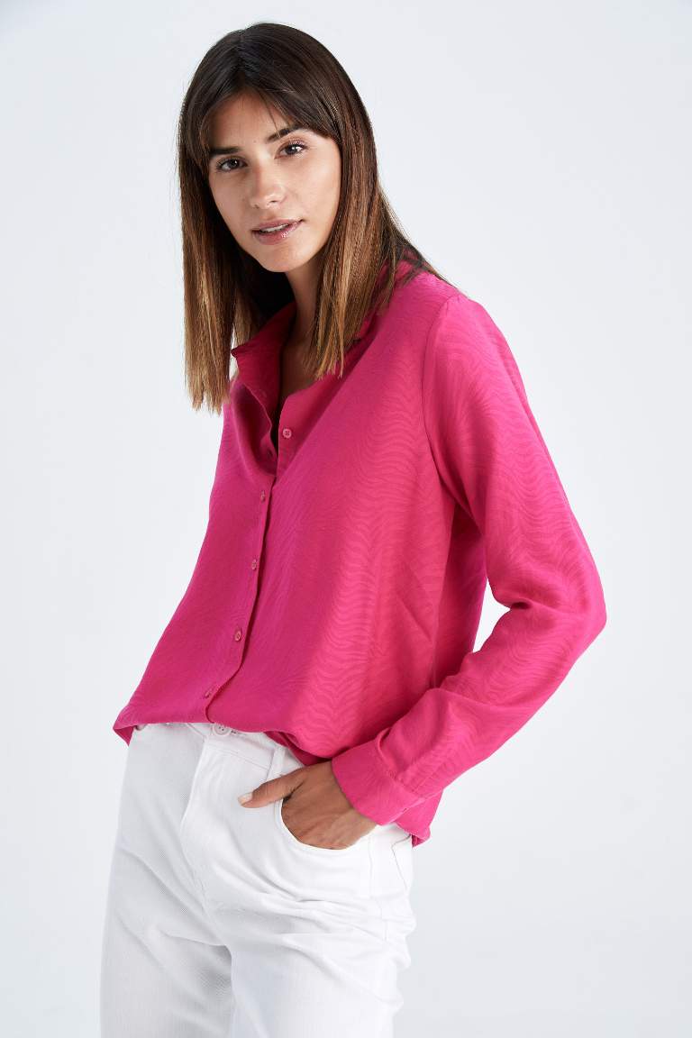 Pink Woman Regular Fit Shirt Collar Long Sleeve Shirt 2659485 Defacto