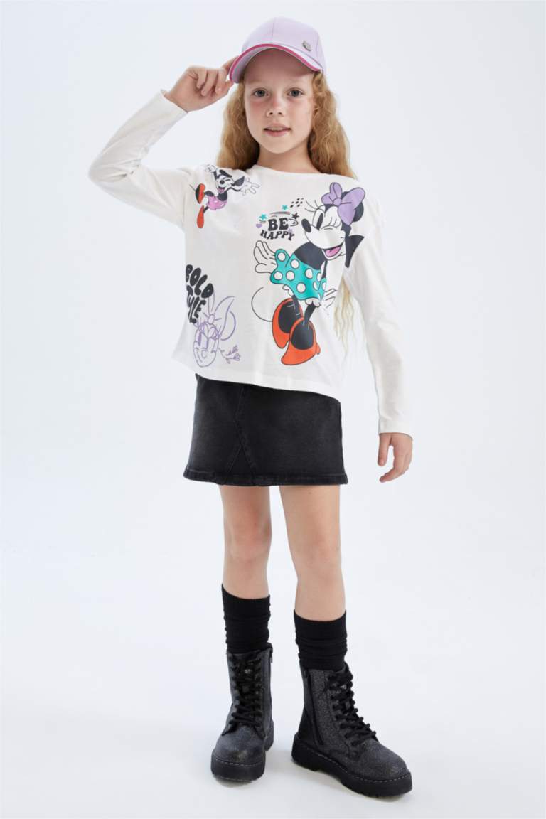 Қыздарға Disney Mickey & Minnie Лицензиялық дөңгелек жаға ұзын жеңді Ұзын жеңді футболка