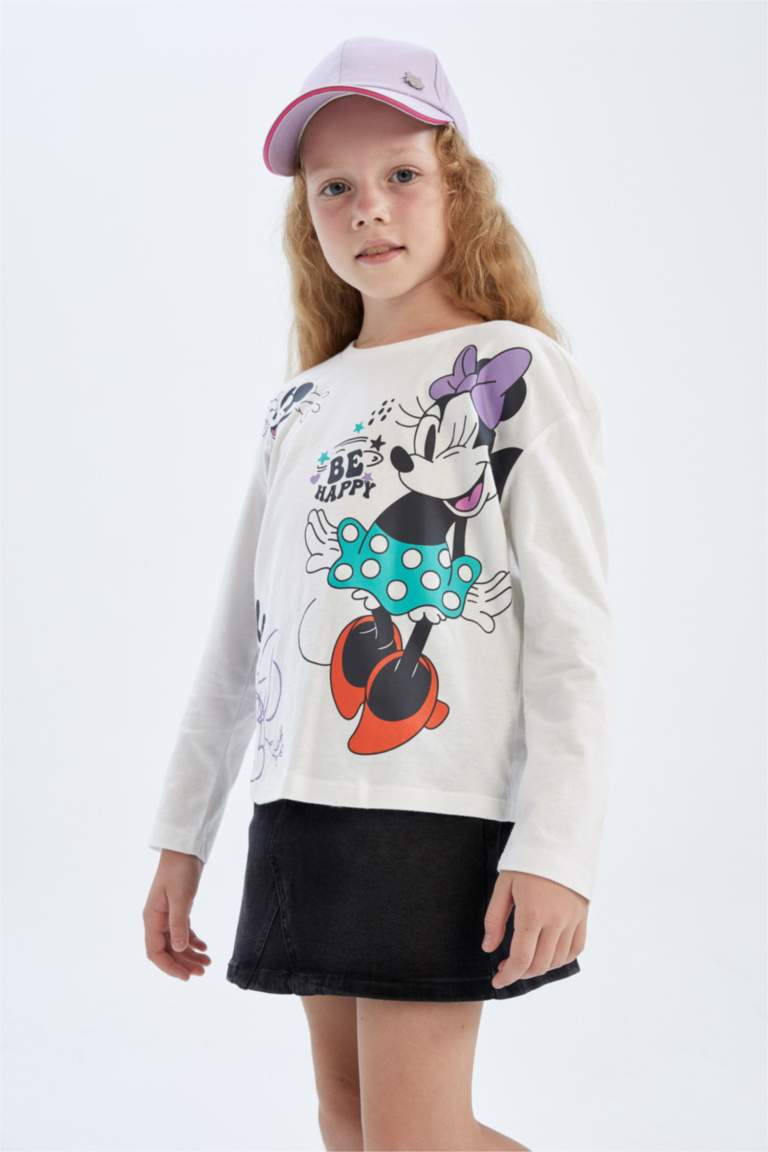 Қыздарға Disney Mickey & Minnie Лицензиялық дөңгелек жаға ұзын жеңді Ұзын жеңді футболка