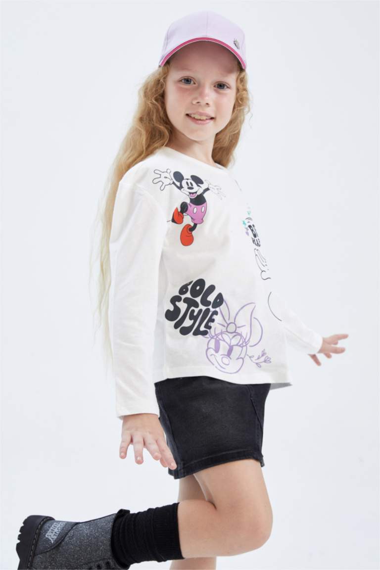 Қыздарға Disney Mickey & Minnie Лицензиялық дөңгелек жаға ұзын жеңді Ұзын жеңді футболка