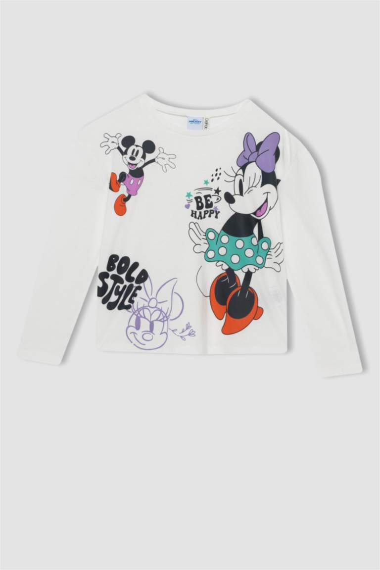 Қыздарға Disney Mickey & Minnie Лицензиялық дөңгелек жаға ұзын жеңді Ұзын жеңді футболка