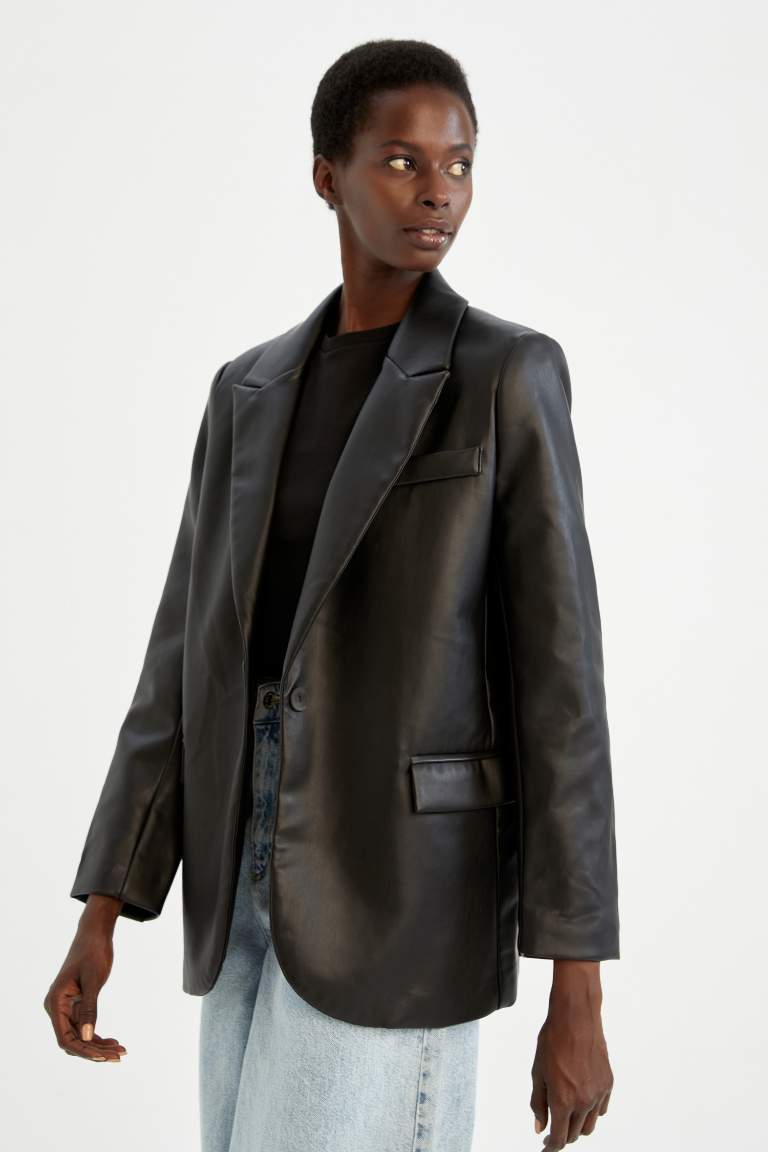 Regular Fit Suni Deri Blazer Ceket