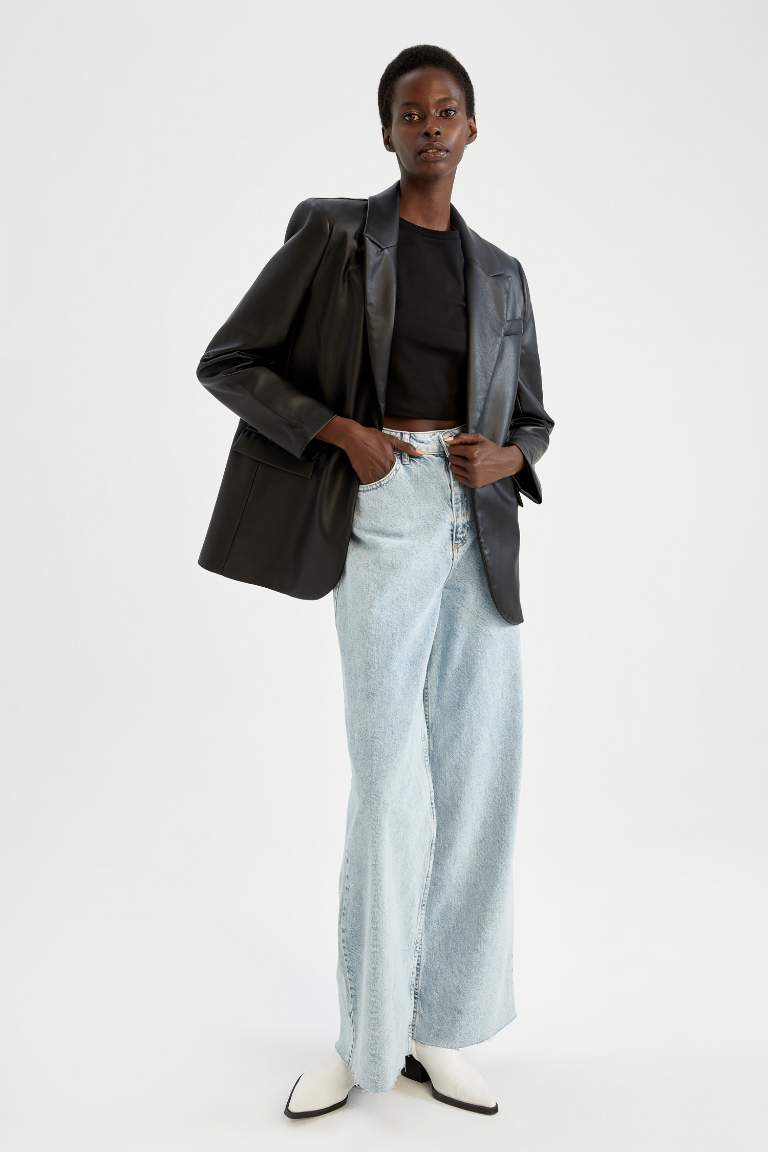 Regular Fit Suni Deri Blazer Ceket