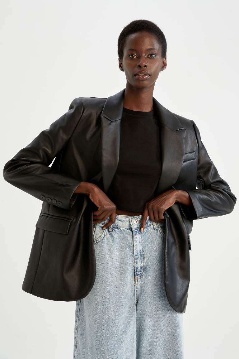 Regular Fit Suni Deri Blazer Ceket