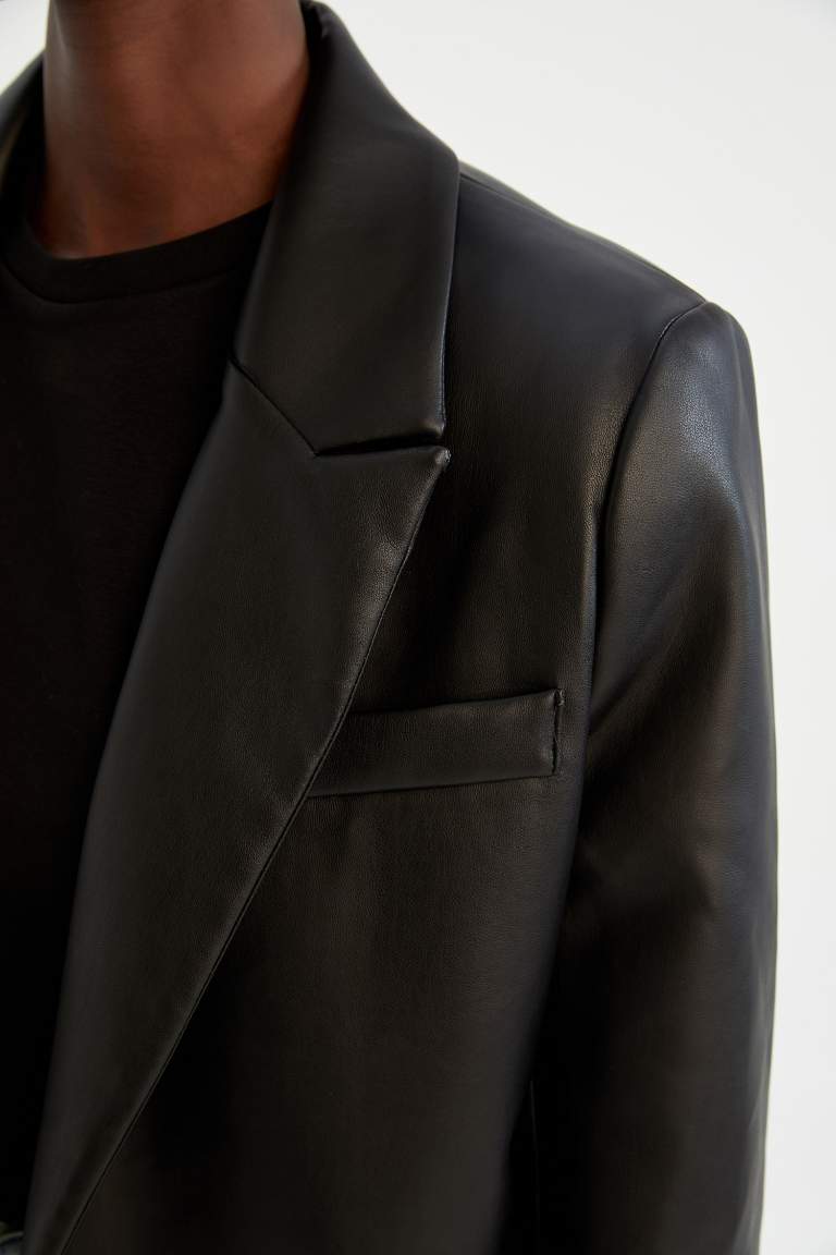 Regular Fit Suni Deri Blazer Ceket