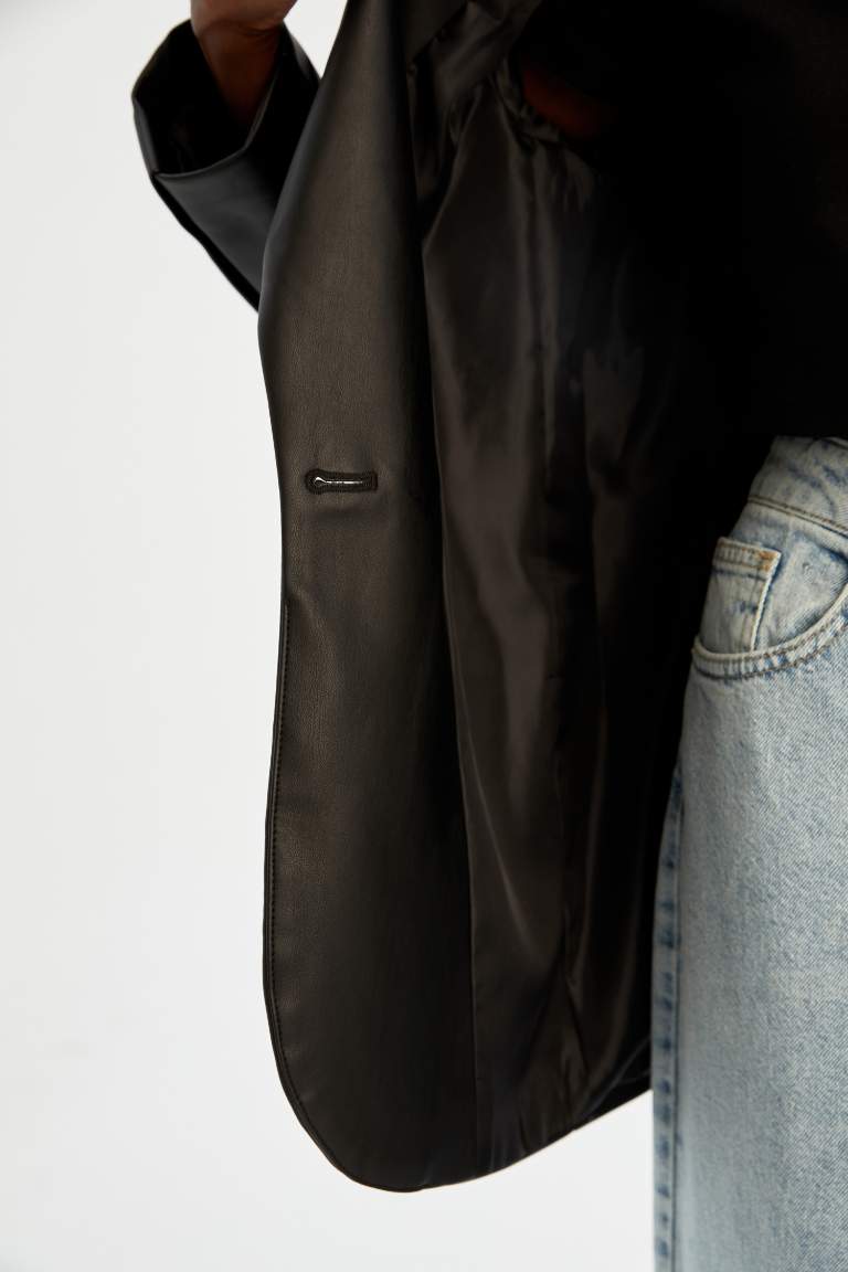 Regular Fit Suni Deri Blazer Ceket