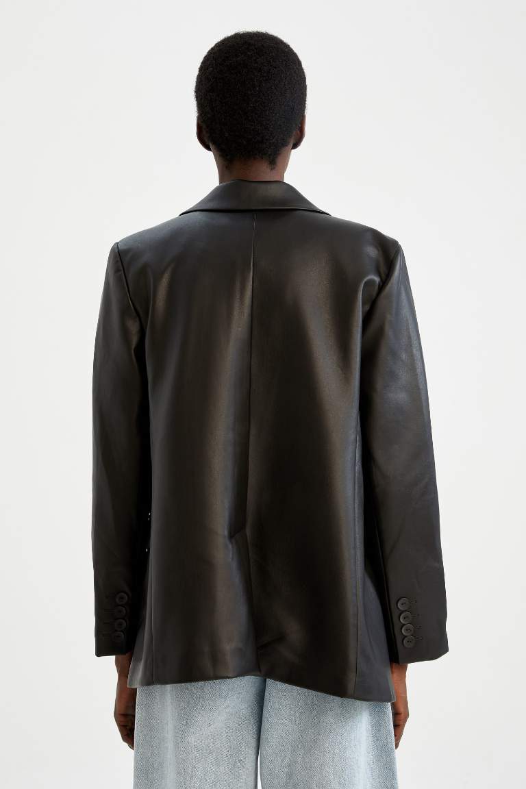 Regular Fit Suni Deri Blazer Ceket