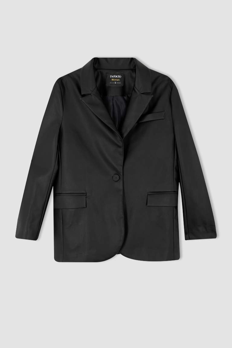 Regular Fit Suni Deri Blazer Ceket